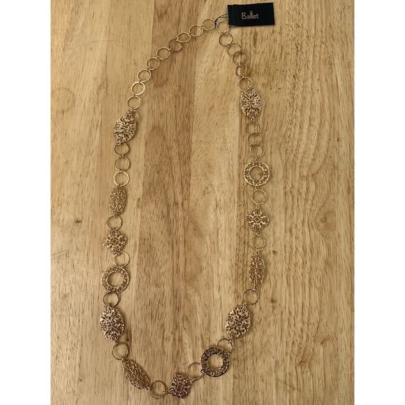 Ballet Gold Tone Hammered Metal Long Chain Link Necklace Fashion Jewelry NEW - Picture 12 of 12